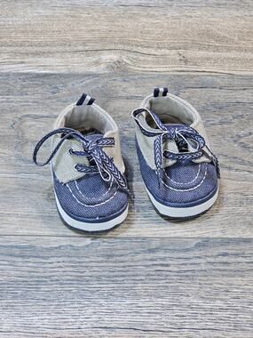 Wendy Bellissimo Blue Gray Canvas Baby Shoes Hard Sole Size 1 NWOT